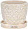 KOTARBAU® - Vaso da fiori in ceramica per piante, diametro 12 cm, vintage, con vaschetta antigoccia, motivo squame di pesce, colore crema