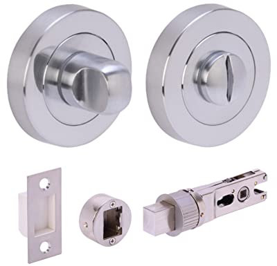 HANDLEZONE® Bathroom Toilet Door Thumb Turn and Release Bullet Round Deadbolt Kit - Satin Chrome - 76mm Bolt with 57mm Backset