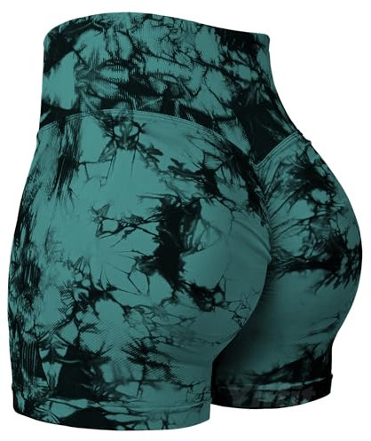 Yiifit Nahtlose Booty Damen Yoga Tie Dye High Waist Workout 3 Sport Shorts Blue Green X-Large
