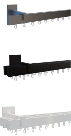 tilldekor Innenlauf Gardinenstange Square-LINE auf Maß 1-3 läufig, nach Maß | Schwarz 2-lauf 230 cm, Vorhangschiene, Innenlaufschiene, Aluminium, leichtgängig, silber, schwarz, weiß
