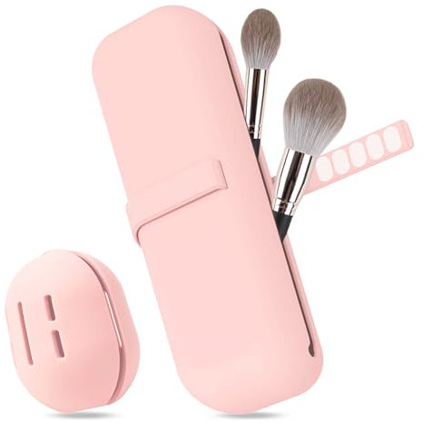 Travel Essentials Make Up Tasche Silikon, 1stk Make Up Pinsel Aufbewahrung und 1stk Beauty Blender Case, Leicht zu Reinigen, Weich und Tragbar, für Reisen (Rosa)