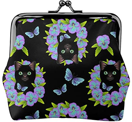 Porte-Monnaie en Cuir Noir Chat pensées Femmes, Petite Pochette de Monnaie avec Fermoir à Fermeture à glissière Portefeuille à Boucle pour Cadeau de Fille