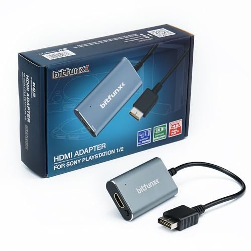 BITFUNX Adaptateur HDMI PS2/PS1/PS One – Commutateur RVB vers composant intégré, prend en charge RVB/composant vers HDMI 1080p, adaptateur de jeu vidéo Plug & Play sans décalage, convertisseur PS1/PS2