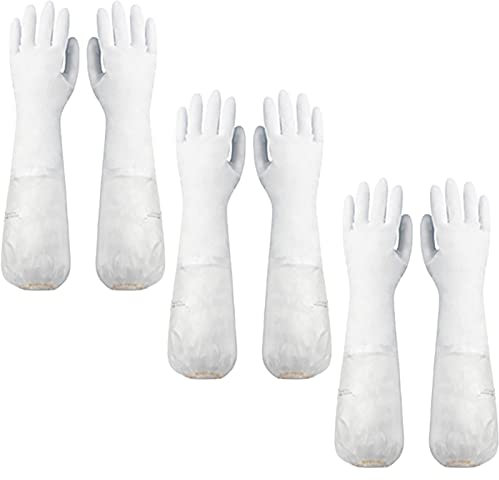 BAMFY 3 Paare Putzhandschuhe Lange Manschette Haushalt Haushaltshandschuhe Gummi Waschhandschuhe for Badezimmer, Haustierbaden Gummihandschuhe