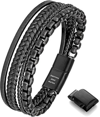 armband herren lederarmband herren lederarmband für männer edelstahl armband(schwarz,schwarz,20cm)