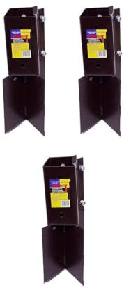 3 x Fence Post Holder 100mm posts Support Concrete In Shoe Anchor Clamp Grip Brown for 100mm x 100mm posts (4) Eliza Tinsley Swiftpost, Pack of 3