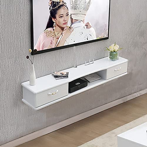 Meuble TV Mural, Meuble TV Suspendu avec 2 Tiroirs, Meuble TV Flottant pour Petit Appartement Salon Chambre/Blanc / 100Cm/Blanc/Blanc