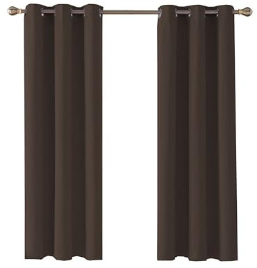 Home In Style 4U Thermal Insulated Blackout Curtains for Bedroom Windows Dark Brown Curtains 66 width x 90 drop 2 Panels, Ring Top Eyelet Super Soft Blackout Eyelet Curtains for Living Room