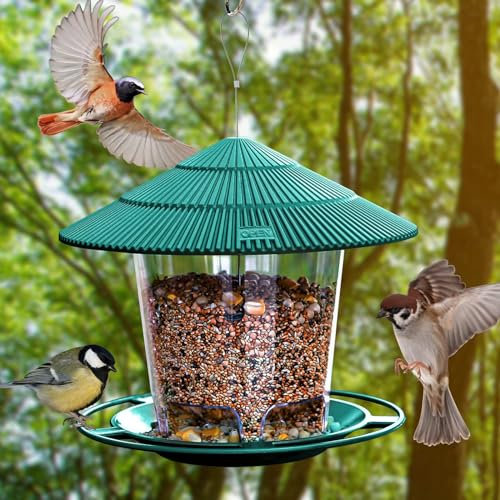 SANOTO Vogelfutterhaus, Futterhaus für Vögel Vogelfutterspender Vogelfutterstation zum Aufhängen Futterspender Wildvögel Hängend Kegelblume Vogel Futterhaus Wetterfest Balkon, Überdachtes