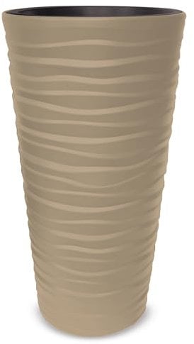 Tecnokit Plana vaso alto cilindrico Bora, in polipropilene, resistente ai raggi UV, sottovaso estraibile incluso, fioriera da esterno per piante e fiori, dimensioni cm 40x75 h (MOCCA)