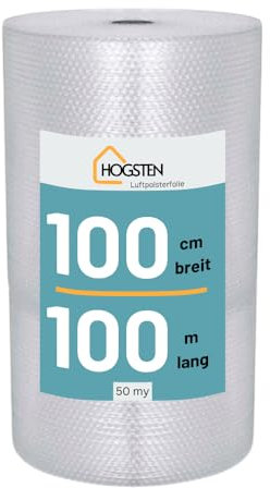 HOGSTEN Luftpolsterfolie Rolle 100m x 100cm - Noppenfolie für Versand, Verpackung und Umzug -100% recycelbar - Bubble Wrap Polstermaterial Verpackungsmaterial 100 cm (1m x 100m)