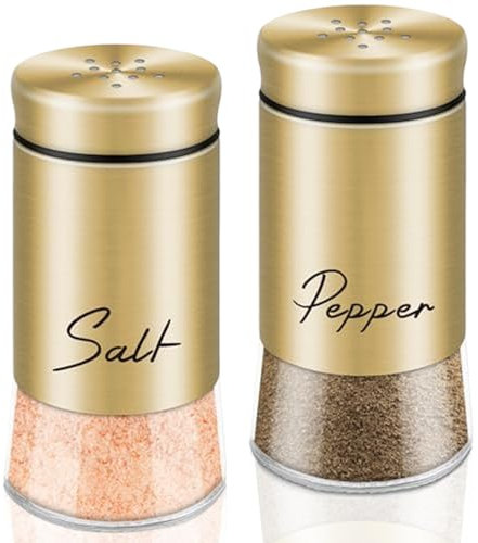Salt Shaker,Salt and Pepper Shakers Set 150ml Glass Salt and Pepper Shakers with Stainless Steel Lids Refillable Spice Shaker Accessories for Kitchen Restaurant Gold