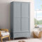 CHRISTOW Grey Double Wardrobe with Drawer, 2 Door Storage Organiser Cupboard, Modern Wooden MDF Bedroom Furniture, Clothes Rail, Shelf, Brushed Chrome Handles, Soft Shut Hinges, 185cm x 94.5cm x 50cm