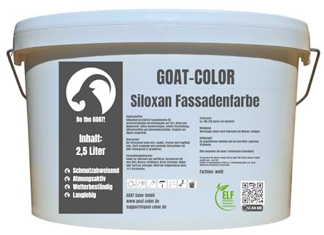 GOAT Siloxan Fassadenfarbe | Silikonharzverstärkt | Hochatmungsaktiv (Weiß, 2,5 Liters)