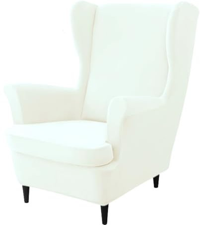 Domidekor Ohrensessel Überzug – Sesselschoner Weiß – Sesselbezug Stretch - Strandmon Sessel Bezug – Sesselhusse Elastisch Samt Velour Schmutzabweisend - Oeko-Tex 100