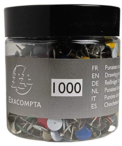 Exacompta 14767E 1000er Pack Reißnägeln Spitzenlänge 9 mm Ø9mm praktisch und robust farbig sortiert