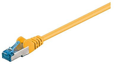 Goobay - Cable Patch Cat 6A S/FTP PiMF, Cable de Red 500 MHz, Cable LAN, Cable de Internet de Cobre Libre de halógenos, Conector RJ 45, Amarillo, 1m, 93679