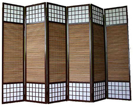 Décoshop26 Paravent 6 Panneaux Marron en Bois et Bambou 264x175 cm PAR06012