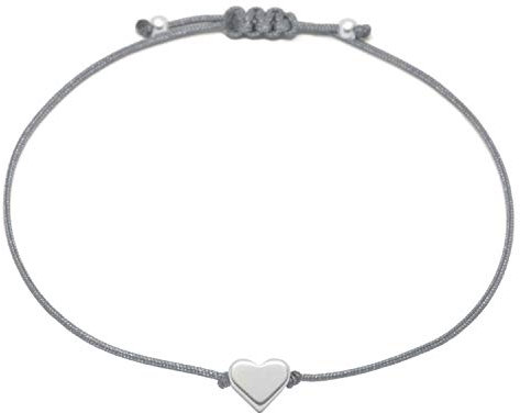 Selfmade Jewelry Armband Damen Herz Silber Handmade Armbändchen mit Herzchen Größenverstellbar Inkl. Geschenk-Verpackung (Silber - Grau)