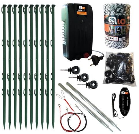 Ellofence Hundezaun-Set - Premium Hundezaun Garten & Camping - Mobiler Zaun für Hunde mit sämtlichem Zubehör - Sicheres Freilaufgehege - Flexibles Hundegitter aus Deutschland (Litze - 200m)