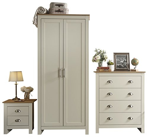 Online4discounts Country Cottage Pine MDF Bedroom Set - Wardrobe Chest of Drawers Bedside - Cream