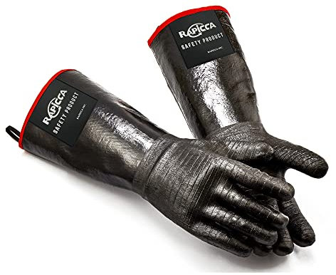RAPICCA Gants de Barbecue, Résistants à la Chaleur pour Gril/Fumeur/Cuisine/Fosse/Poignée Texturée en Paume pour Aliments Gras sur Votre Friteuse sans Glissement,35.6cm XL