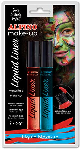 Alpino Maquillaje Liquid Liner Azul y Rojo con Aplicador | Pintura Hipoalergénica Facial y Corporal Azul y Rojo | Pintura al Agua para la Cara | Pintacaras para Disfraces, Carnaval y Halloween