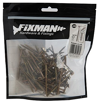 Fixman 804411 Verzinkte Spanplattenschrauben, 200er-Packung, Gold, 4.0 x 60 mm