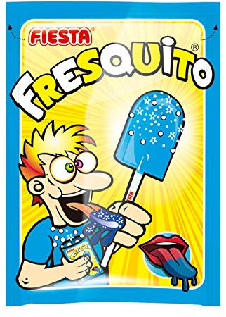 FIESTA Fresquito Pintalenguas Caramelo con Palo en Sobre con Polvo Acidulado Sabor Mora - Caja de 40 unidades