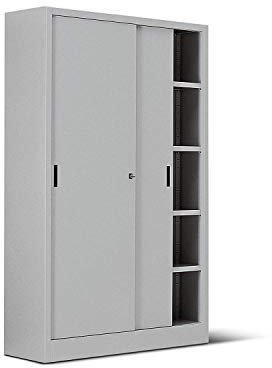 ITALFROM Archivio 2460 Armoire en métal gris pour bureau avec portes coulissantes, 120 x 45 x 200 cm