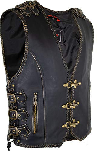 Herren Biker Lederweste mit Messing Schnallen und Karabinern