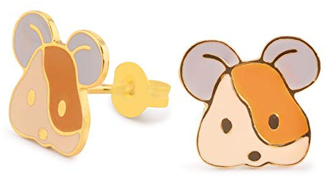 Monkimau Damen Ohrringe Maus Kopf Ohrstecker aus Messing Gold plattiert handbemalt