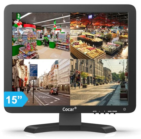 15 Professional CCTV Monitor VGA HDMI AV BNC, 4:3 HD Display (LED Backlight) LCD Security Screen with USB Drive Player for Home/Store Surveillance Camera STB PC 1024x768 Resolution Built-in Speaker