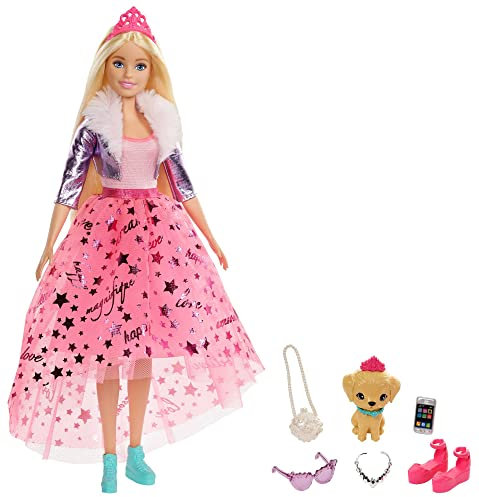Barbie GML76 - Prinzessinnen-Abenteuer Puppe Mit Mode (ca. 30 cm), Blond, Puppe Mit Hündchen, 2 Paar Schuhe, Diadem Und 4 Accessoires, Für Kinder Von 3 Bis 7 Jahren