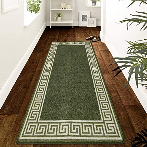 renoazul® Hallway Runner Rug - Non Slip Carpet Runner for Kitchen, Hall and Entrance - Washable Anti Fatigue Mat 66 x 220 cm - Greeky - Green and Cream Rug