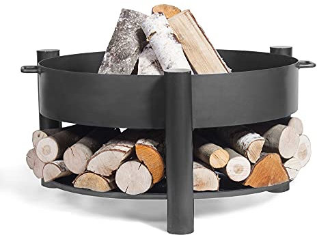 Cookking Feuerschale Montana rund, Rustikale Feuerstelle Garten & Terrasse mit Holzfach, Stahl, Schwarz, 45x80x80cm