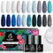 Beetles Gel Nail Polishes-20 Gel Nail Polish Set Wonderland Soak Off Nail Gel Polish Green Gray White Blue Glitter Black Gel with Glossy Matte Top Coat Base Coat & 2 Snowflake Stickers Manicure Kit