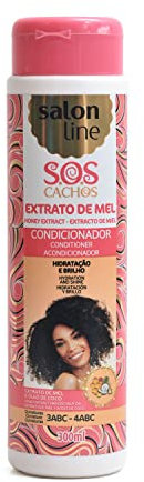Salon Line Conditioner S.O.S Cachos Extrato de Mel Nutritivo 300 Ml ( Honey and Coconut Oil 10.1 OZ - Moisturizing - Nutrition - Shine and Softness Curl Girl Method