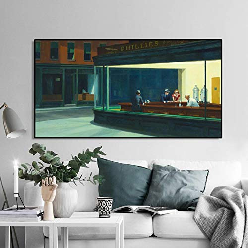 Wandkunst Gemälde Wand Leinwand Kunst Poster und Drucke Nighthawks von Edward Hopper Bilder für Wohnzimmer Wohnkultur 60x120cm(24''x47'') Innenrahmen