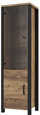 Furniture24 Vitrine OLIN 05 Wohnzimmerschrank Appenzeller Fichte/Schwarz matt Vitrinenschrank Schrank (ohne Beleuchtung)