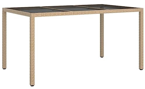 vidaXL Gartentisch Esstisch Terrassentisch Gartenmöbel Balkontisch Outdoor Tisch Außentisch 150x90x75cm Gehärtetes Glas Poly Rattan Beige