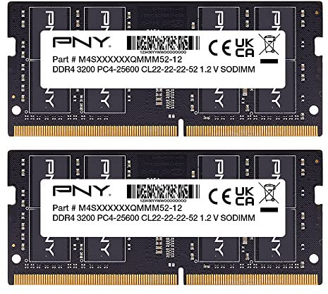 PNY Performance 32GB (2x16GB) DDR4 DRAM 3200MHz (PC4-25600) CL22 (Compatible avec 2933MHz, 2666MHz, 2400MHz ou 2133MHz) 1.2V Notebook/Laptop (SODIMM) Kit de mémoire pour Ordinateur Portable -