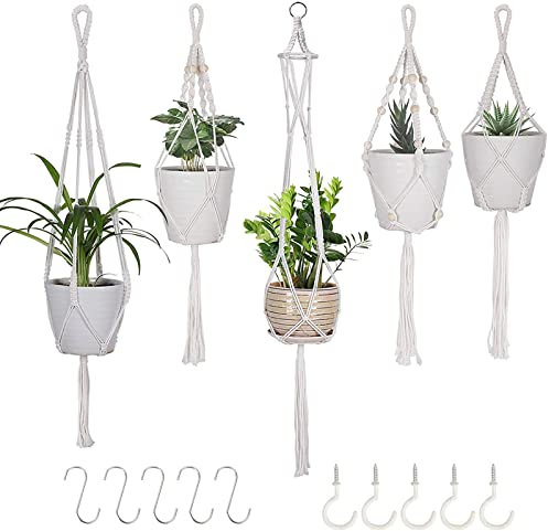 CYH 5er Makramee Blumenampel Set, Balkon Deko Innen Deko Blumenampel Außen Hängeampel Blumentopf Hängend für Innen Außen Decken Balkone Wanddekoration