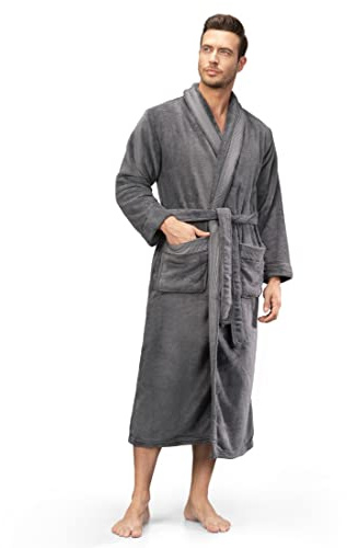 DAVID ARCHY Men's Warm Robe Soft Coral Fleece Long Plush Bathrobe