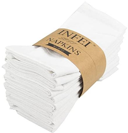INFEI Serviettes de Table en Tissu de Couleur Unie, Lot de 12 (16,9 x 16,9 Pouces), Serviette de Table de Cuisine en Coton réutilisable, pour Les fêtes, l’hôtel et la Maison (Blanc)