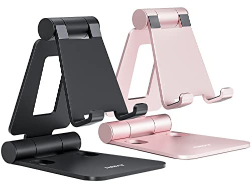NULAXY Dual Faltbarer Handy Ständer 2 Stück Verstellbar Handy Halterung Halter für Schreibtisch Kompatibel mit iPhone 16 15 14 13 12 11 Pro Xs Xr X 8, Huawei, Galaxy, alle Handys, Schwarz & Rose Gold