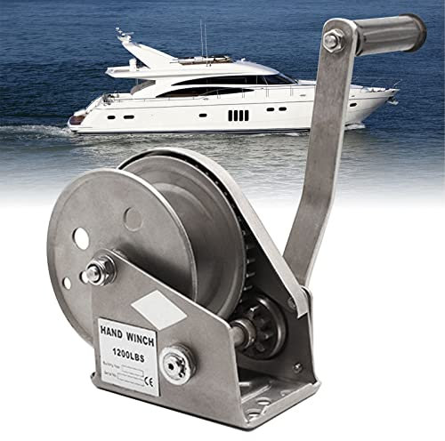 Handseilwinde Edelstahl mit Bremse, 1200lbs Seilwinde Handseilwinde mit Handkurbel, Handseilwinde Anhänger mit Drahtseil für Fracht Heben Oder Schleppen(Size:25m)