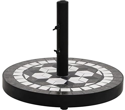 vidaXL Base de Parasol Noir et Blanc Rond 12 kg, Support de Parasol, Support de Parasol extérieur, Parasol Cantilever avec Base, Poids de Parasol