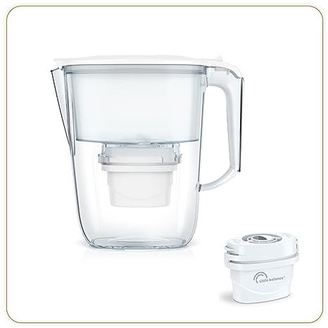 LITTLE BALANCE 8592 Carafe filtrante Claire + 3 cartouches filtrantes, Réduit microplastiques, chlore, calcaire et autres impuretés, 2.5 l, Débit ultra rapide, Plastique sans BPA, Blanc