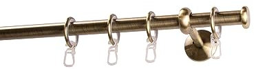 Garesa Gardinenstange Esperanca Ø 16mm, 1-läufig, Messing, antik I Rustikale Vorhangstange inkl. Ringe + Faltenlegehaken I Mit Endknopf Kappe I Wandmontage I 130cm